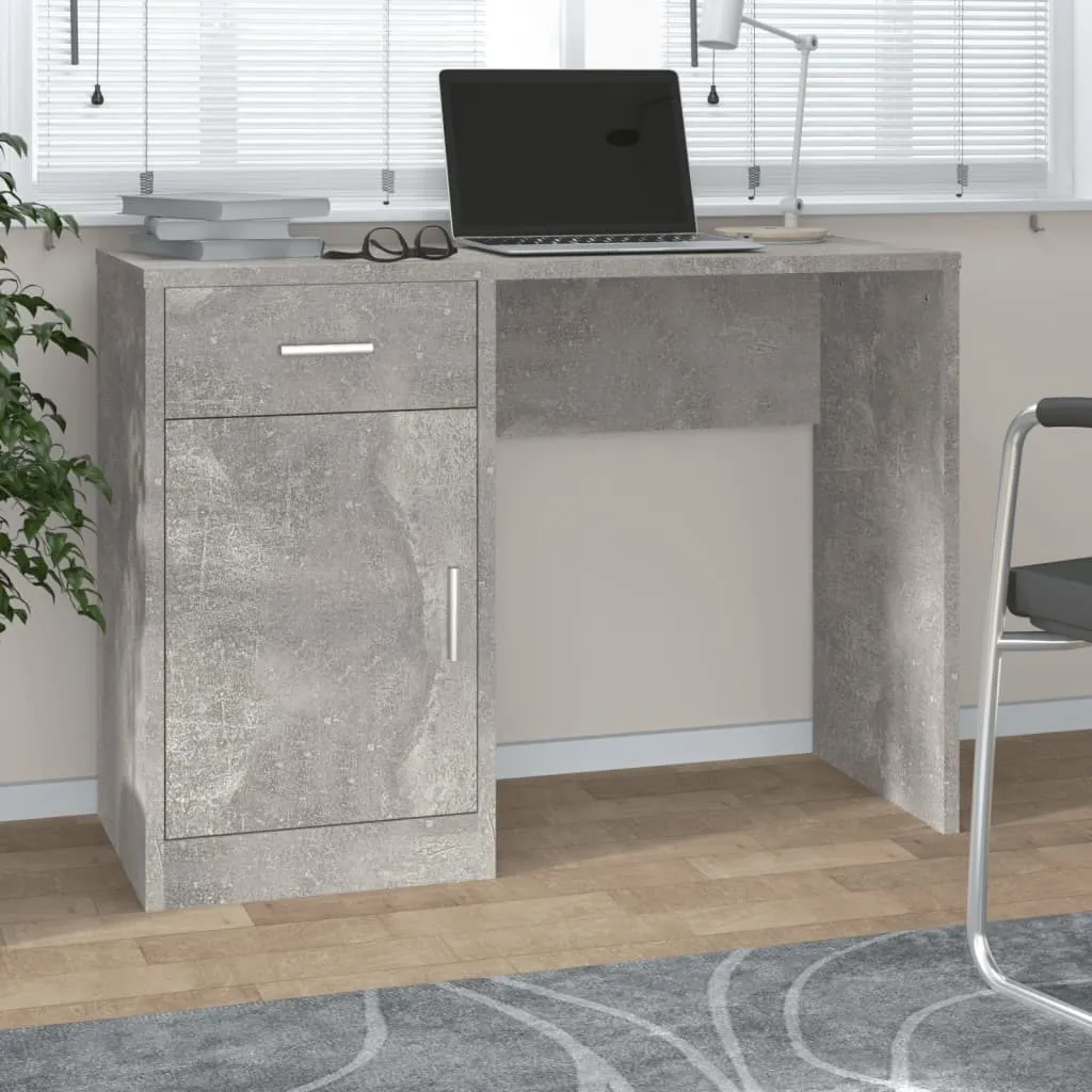 The Living Store Scrivania con contenitore in cemento grigio 100x40x73 cm Materiale in legno