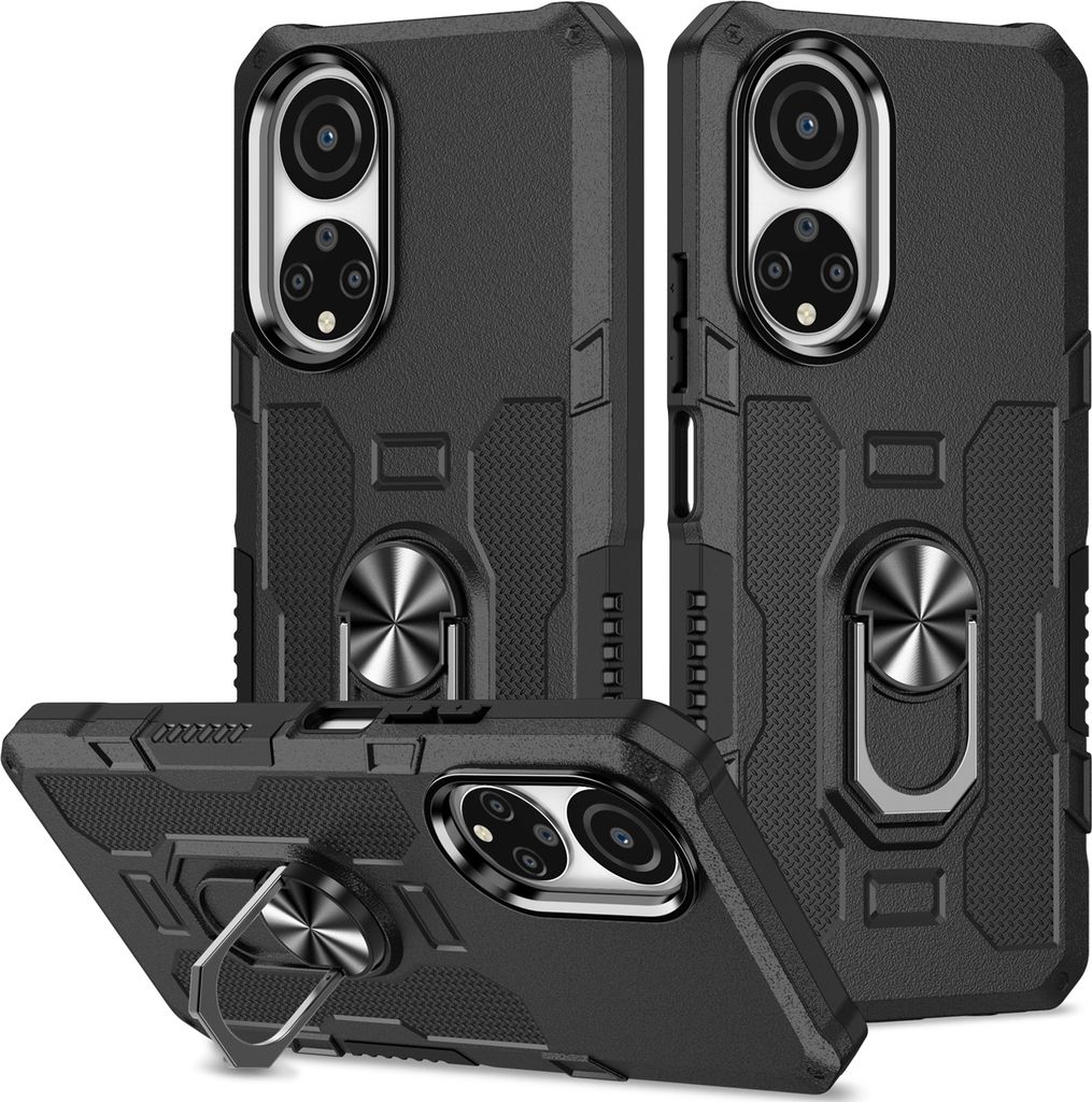 Honor X7 Hülle, Dual Layer Robuste Rüstung Ringhalter Ständer Schutzhülle für Honor X7 Schwarz