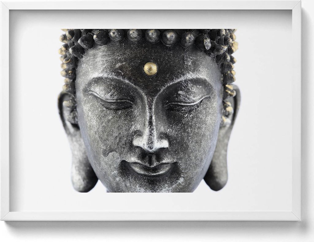 Kopf einer Buddha-Statue– Wandbild mit Rahmen – Gerahmtes Bild – Wanddekoration – 70x50 cm – Weiß Rahmen