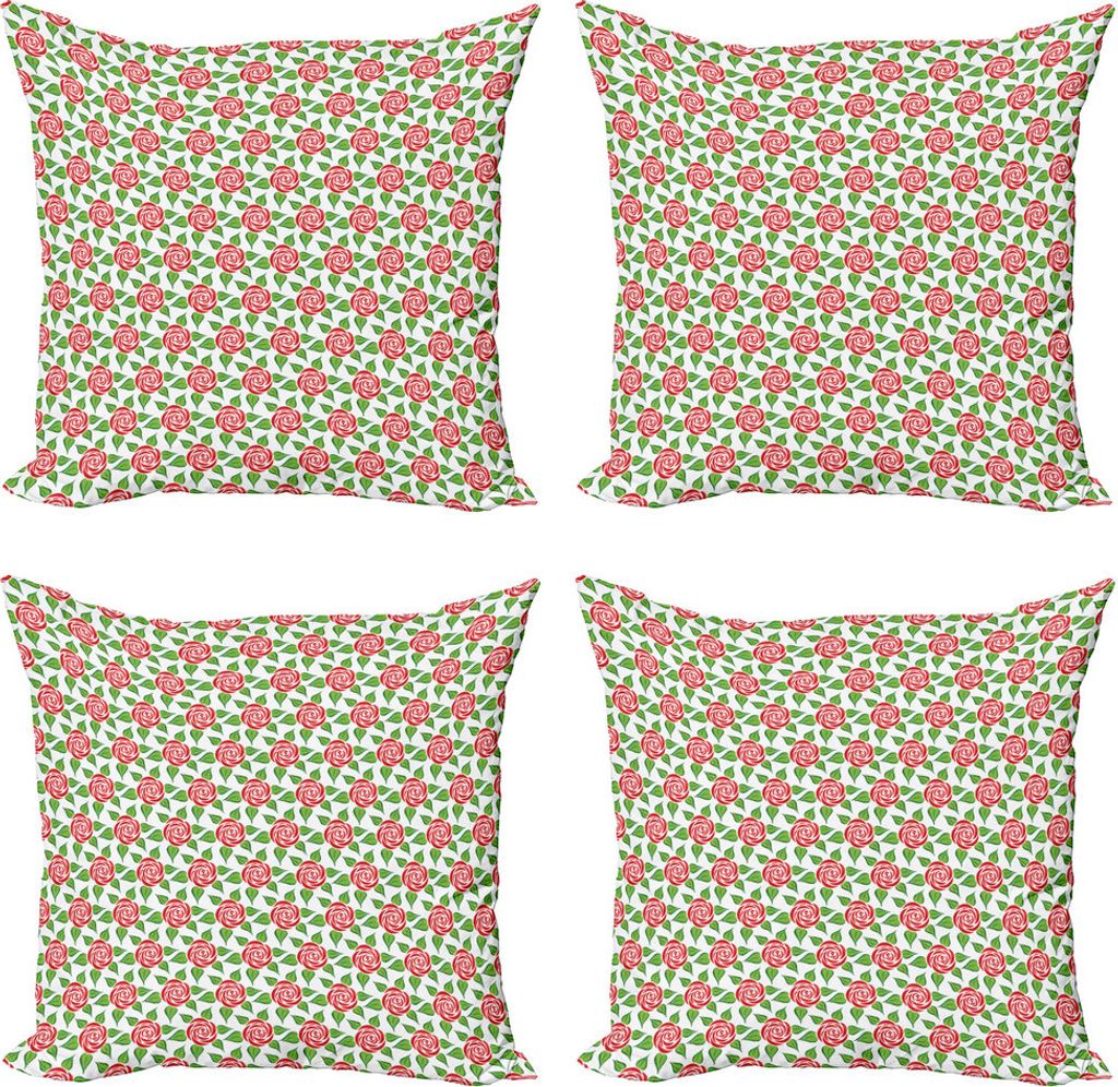ABAKUHAUS Rosen Kissenbezug Set (4 Stück), Circular Blumen Einfachheit, Moderner Doppelseitiger Digitaldruck, 60 cm x 60 cm, Lime Green Farn-Grün
