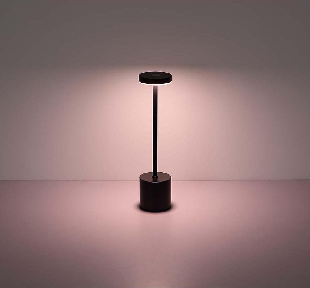 LED Tischleuchte, Metall, schwarz, Touchdimmer, Akku, H 34,3 cm