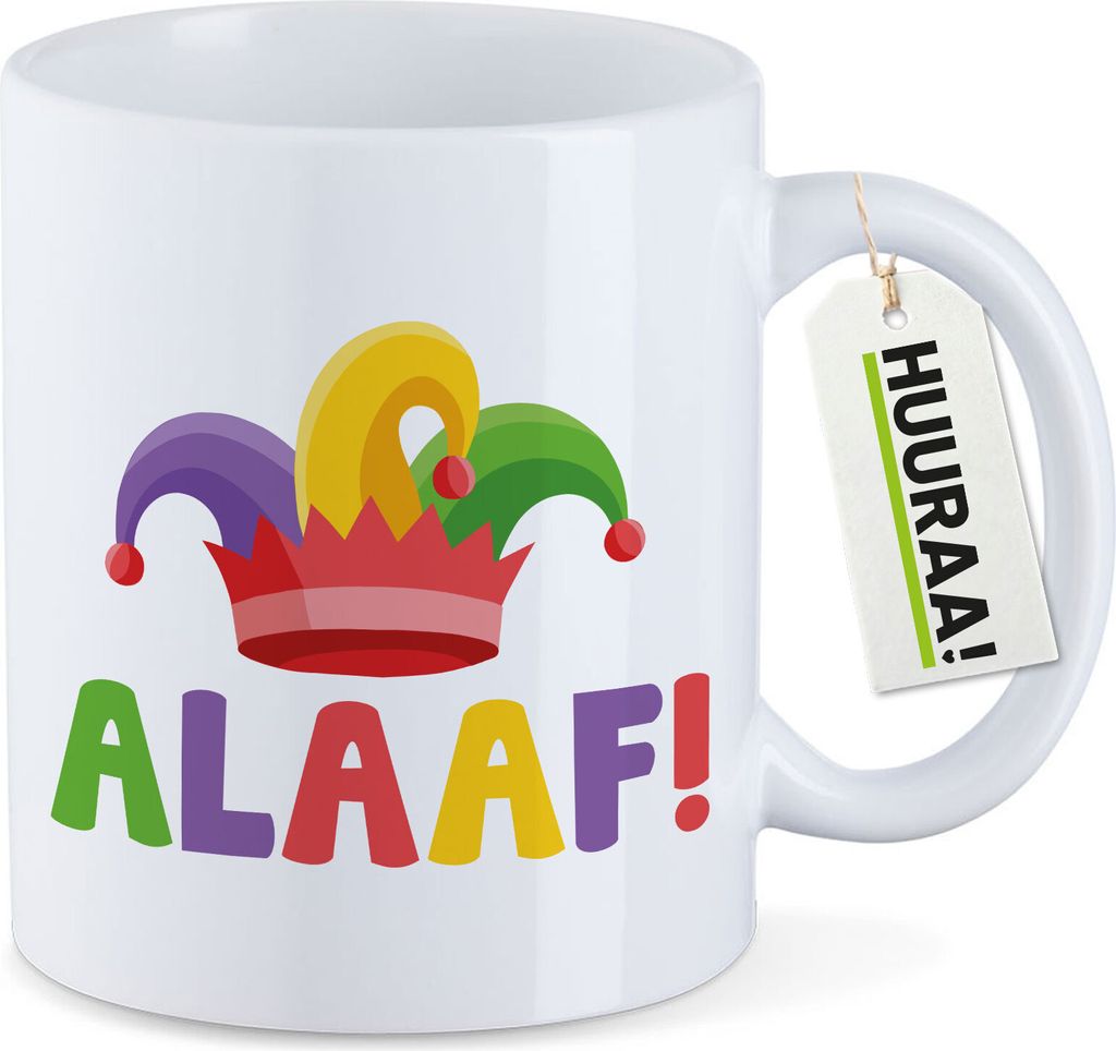 Huuraa Kaffeetasse Alaaf Narrenkappe 330ml Weiß Keramik Kaffeebecher Geschenkidee