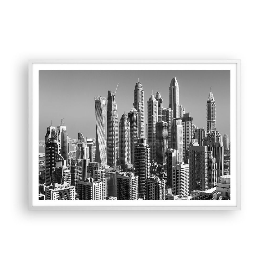 Gerahmtes Poster - Weißer Rahmen - Wolkenkratzer Fotografie Dubai - 100x70 cm - Wand Bild - Wanddeko - Wandbilder - Kunstposter - Wandposter - Bil...
