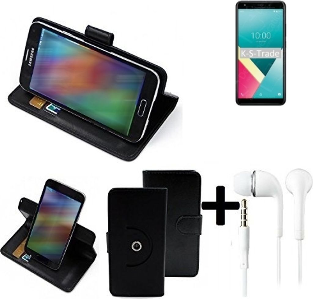 K-S-Trade Handy Hülle Schutz Hülle + Kopfhörer kompatibel mit Wiko Y61 Handyhülle Flipcase Smartphone Cover Handy Schutz Tasche Walletcase schwarz
