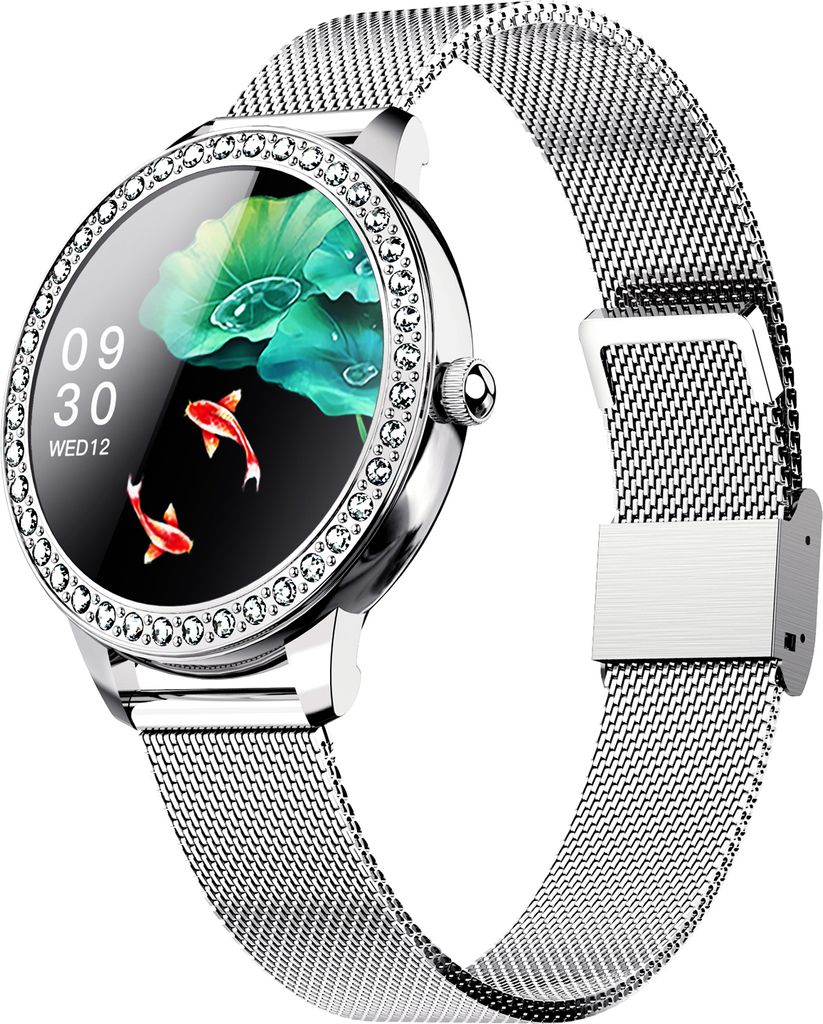 Damen Smart Watch Fitness-Tracker mit Herzfrequenz-/Schlafmonitor, HD-Vollfarbbildschirm für Frauen Silver