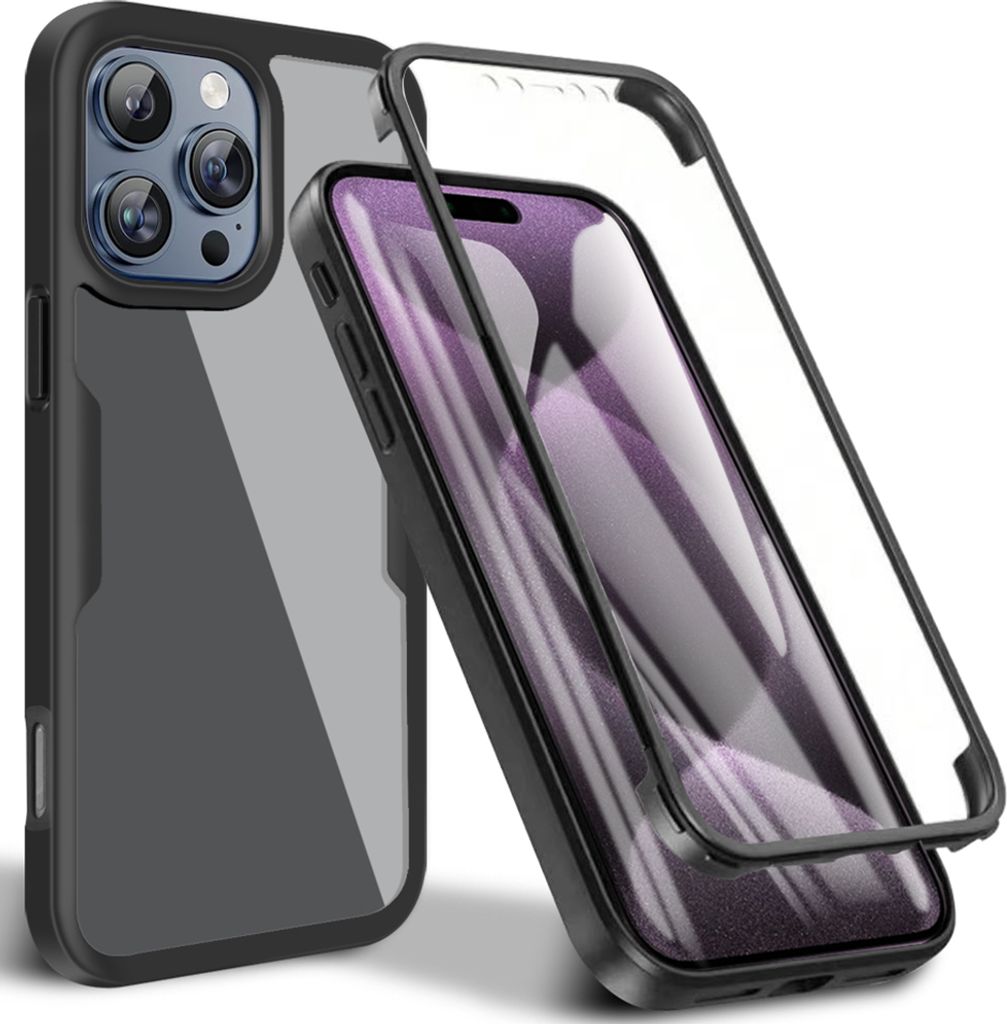 Schutzhülle für iPhone 16 Pro, Eingebautem Displayschutz 360 Grad Komplettschutz Handyhülle Schwarz