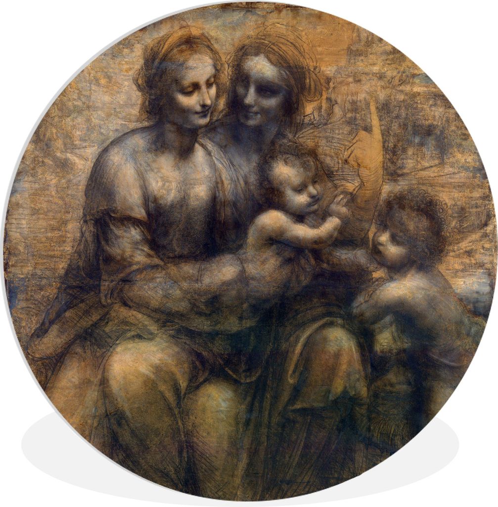MuchoWow Rundes Wandbild - Runde Bilder Maria mit Kind und die Heilige Anna - Leonardo da Vinci Ø 90 cm Kreis Wanddekoration Kunststoff - Wandkr...