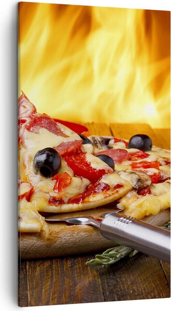 Bild auf Leinwand - Leinwandbild - Kuchen Backen Pizza Käse - 45x80cm - Wand Bild - Wanddeko - Leinwanddruck - Bilder - Kunstdruck - Wanddekoratio...