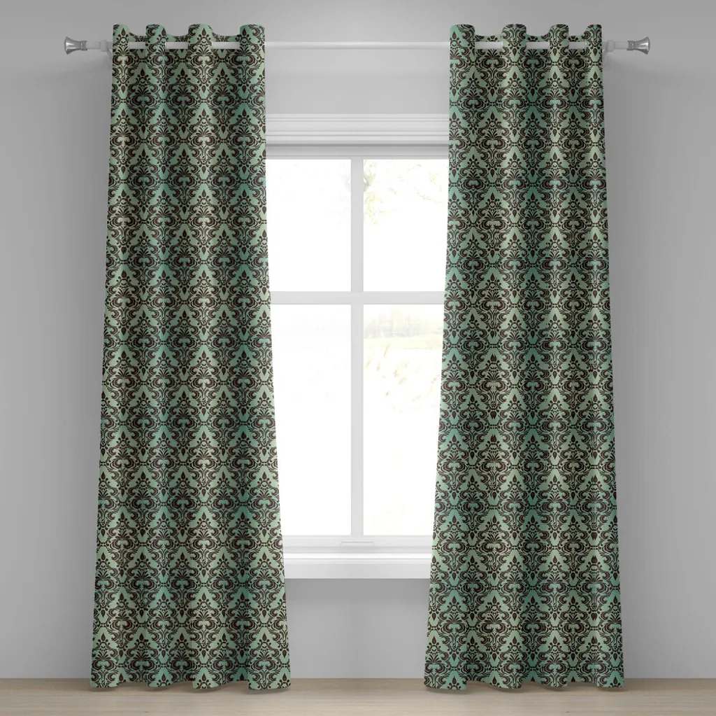 Paire de rideaux décoratifs damas menthe 280 x 245 cm pour grand salon