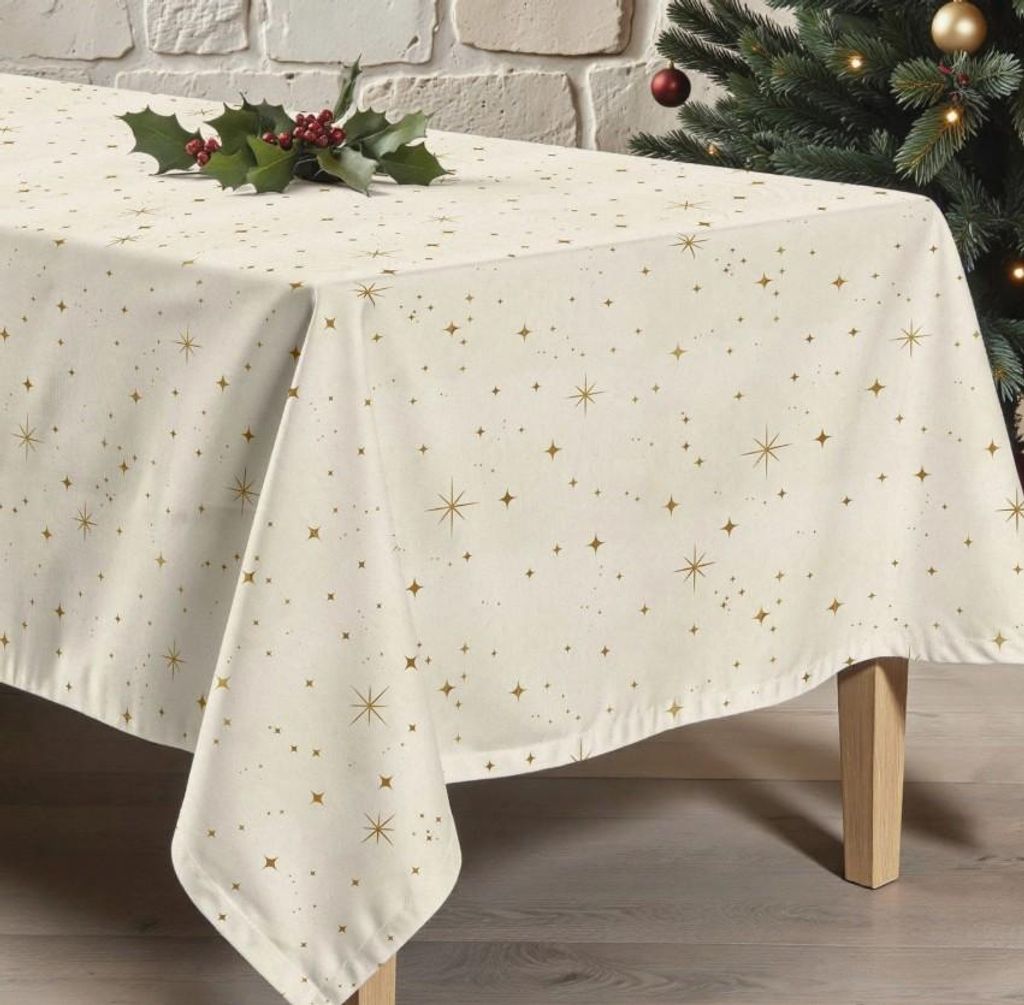 Tischdecke abwaschbar Sterne natur gold 155x250cm Baumwolle