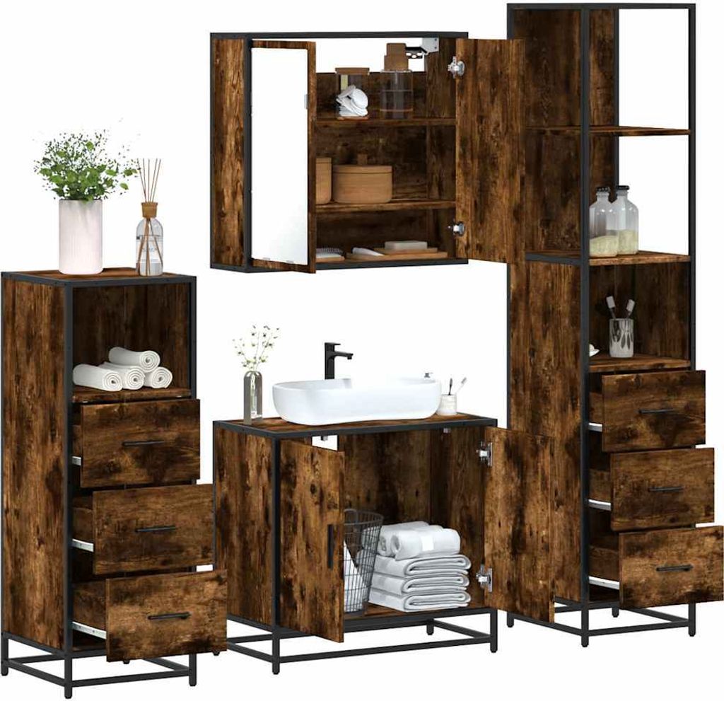 Maison Exclusive - 4-tlg. Badmöbel-Set Räuchereiche Holzwerkstoff