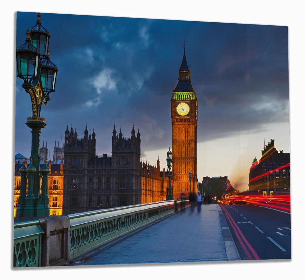Wallario Herdabdeckplatte aus Glas, Größe 60 x 52 cm 1-teilig, Motiv London- Big Ben bei Nacht