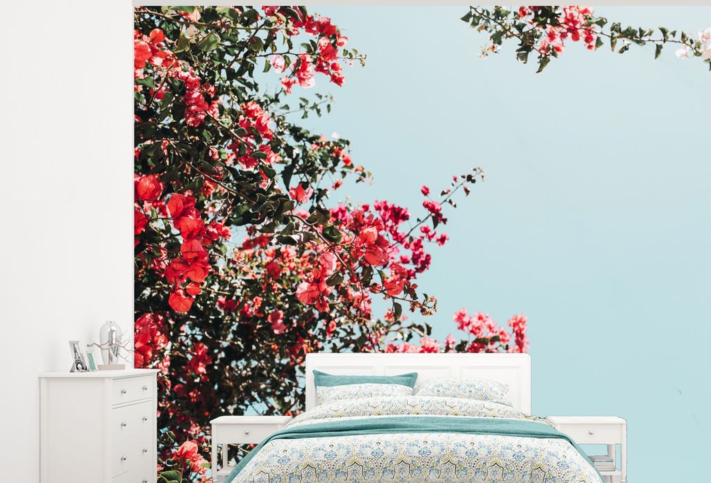 MuchoWow Fototapete für Wohnzimmer oder Schlafzimmer Wandtapete Vinyl Motivtapete Blumen - Luft - Rosa - 325x260 cm - Tapete