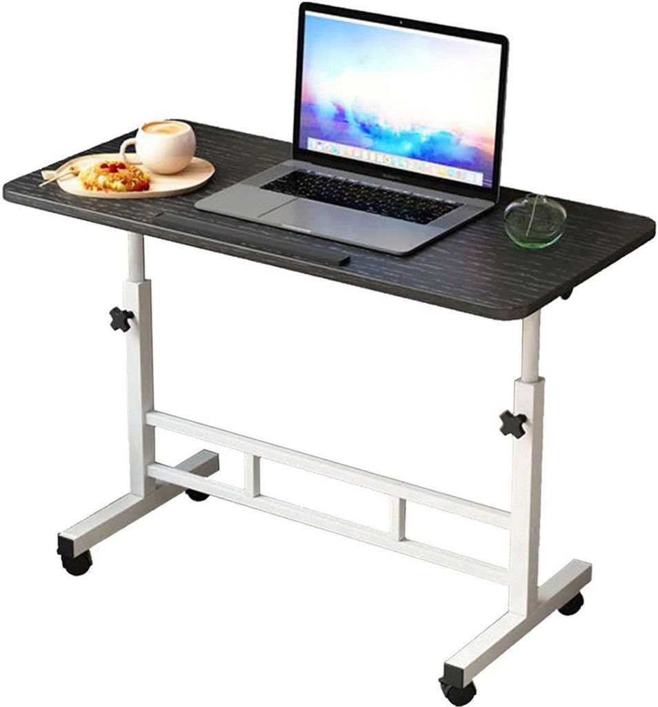 Mobiler Sitz-Steh-Schreibtisch mit Rollen – Höhenverstellbarer Laptop-Tisch 80x40 cm – Weißer Rollschreibtisch für Home Office & Büro