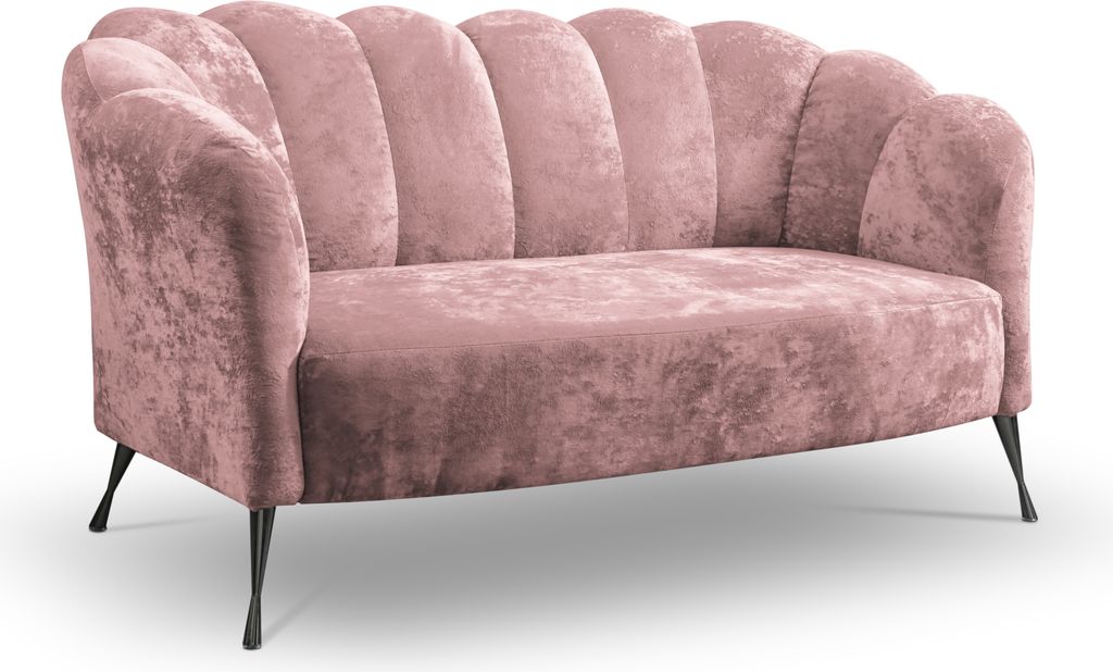 Ravio Doppelsofa Adria B 155 x T 83 x H 78 Muschel-sofa mit Metallfüße Sofa für die Studie Glamour-Stil (Eureka 2142 (Rosa) + Schwarze Beine)
