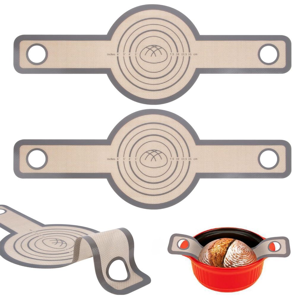 Silikon-Backmatte für Bratformen, 2-teilig, wiederverwendbare Brotbackmatte, Antihaftbeschichtung und leicht zu reinigen, mit extra langen Griffen...