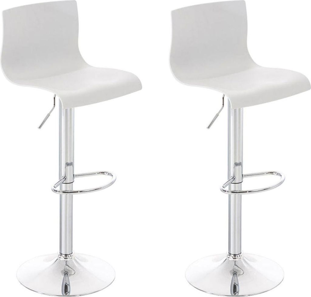 2er Set Barhocker PESAN - Kunststoff Weiß 39x36x84 cm Silber | Barstuhl Höhenverstellbar Mit Lehne Drehbar Tresenhocker Tresenstuhl Kneipenhocker