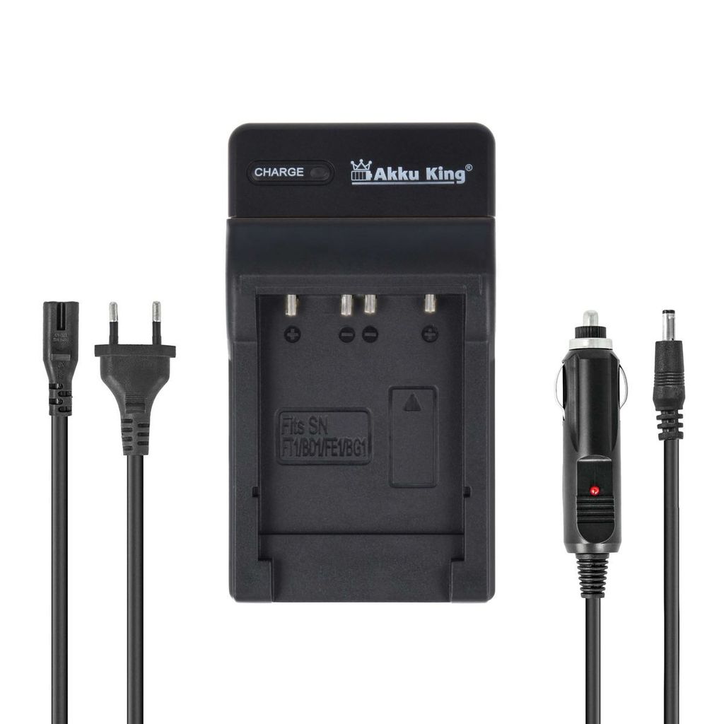 2in1 KFZ + Netz Ladegerät kompatibel mit Sony Akku NP-BG1, NP-FG1 - mit KFZ-Adaper