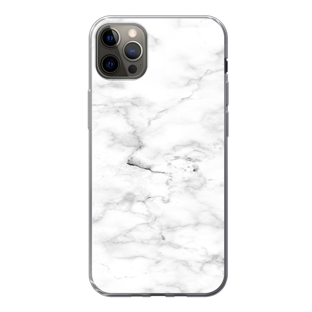 MuchoWow Handyhülle Schutzhülle Hülle für iPhone 12 Pro Max Marmor - Weiß - Grau Silikon Softcase Handy Hülle - Hartschale