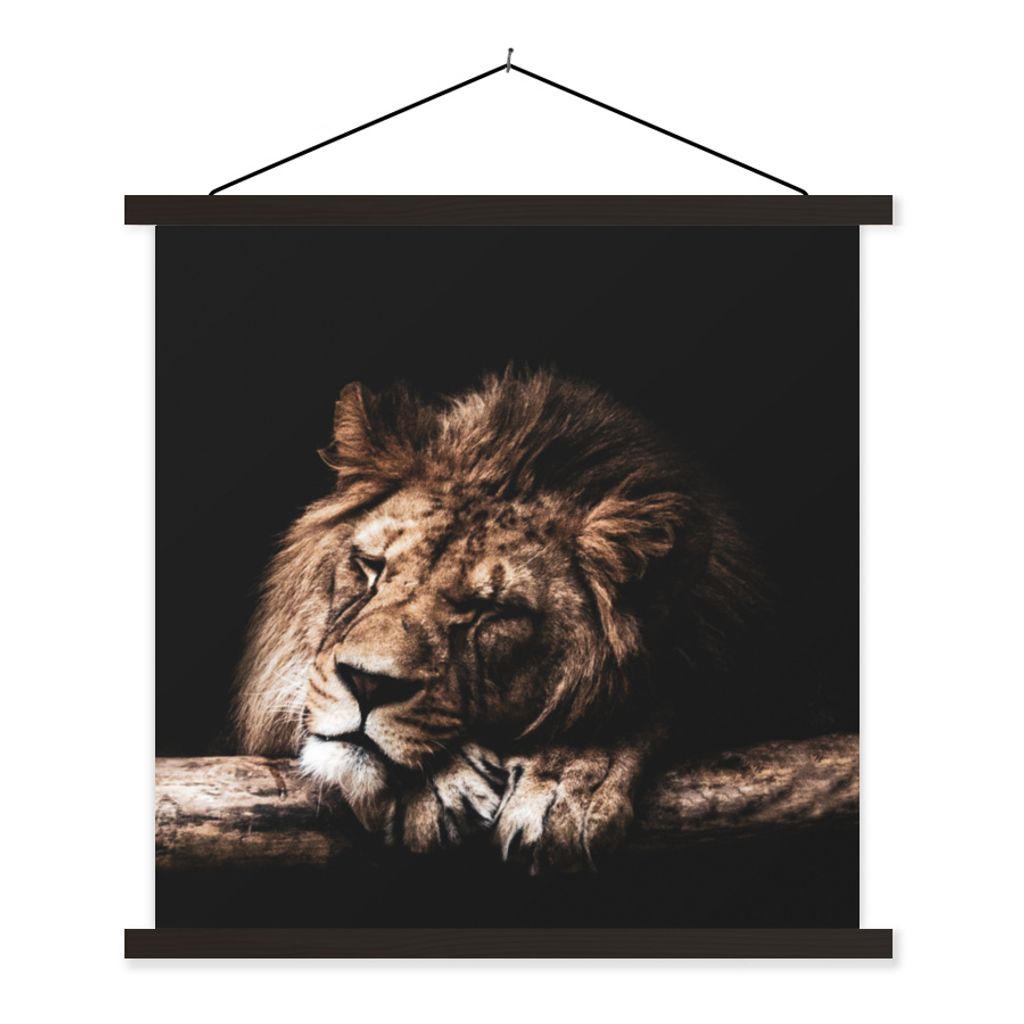 MuchoWow Textilposter Löwe - Baum - Schlaf 40x40 cm mit schwarzem Rahmen - Fotos