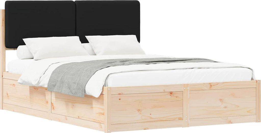 vidaXL Bettgestell mit gepolstertem Kopfteil Schwarz 140 x 190 cm