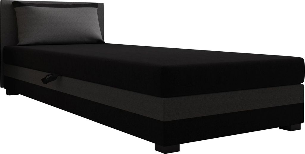 AURA SOFA Boxspringbett ILIA 120x195 Komplett-Set mit Bonell Matratze, Polsterbett mit Bettkästen - Dunkelgrau/Schwarz, SAWANA 05/14