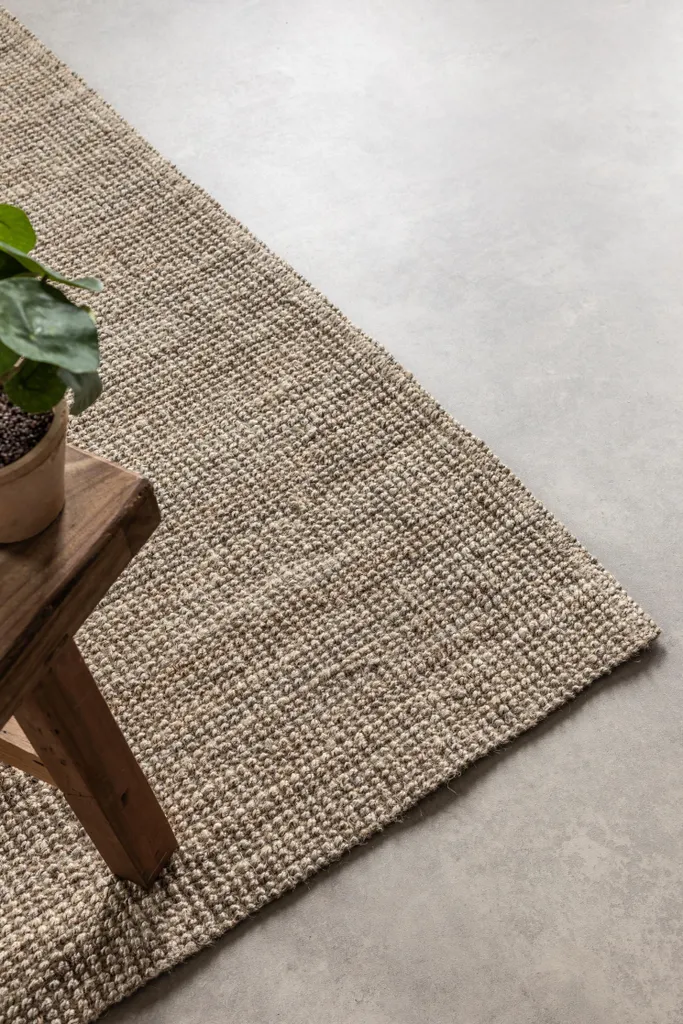 Tapis Jute Robuste 80x150 cm Gris et Marron - Texture Bouclée - 6