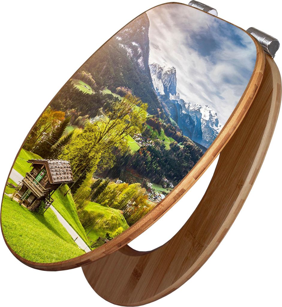 banjado Design WC Sitz Bambus Absenkautomatik -Berchtesgadener Land - Toilettendeckel mit Absenkautomatik Holz/hochwertiger Bambus Klodeckel/WC-Sit...