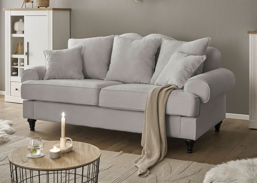 Sofa "Adelina" in hellgrau Landhaus Couch 3-Sitzer 200 cm