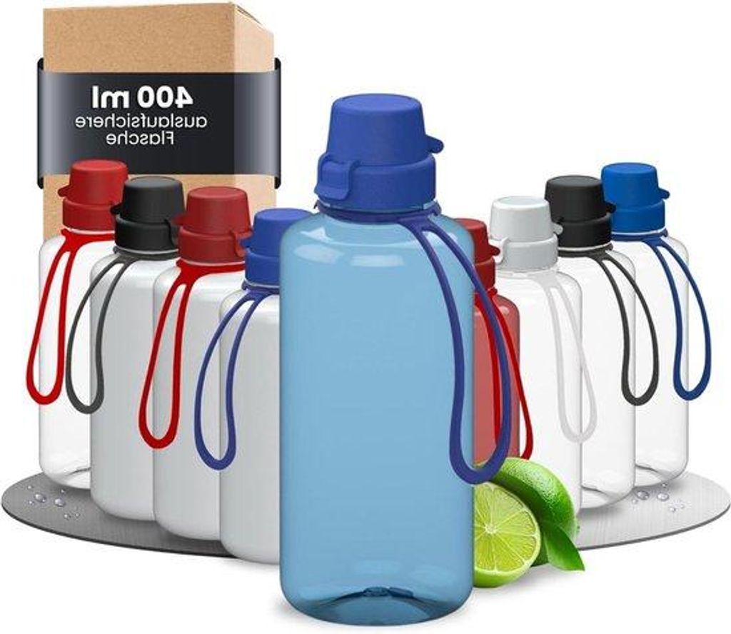 Kinder Wasserflasche - Unzerbrechliches Tritan-Glas - 400 ml - Durchsichtiges Blau