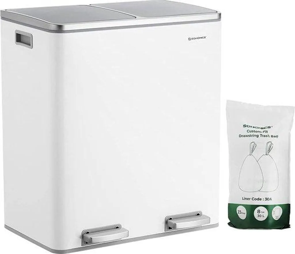 Poubelle anti-odeurs 30L à 2 compartiments pour un tri propre et zen