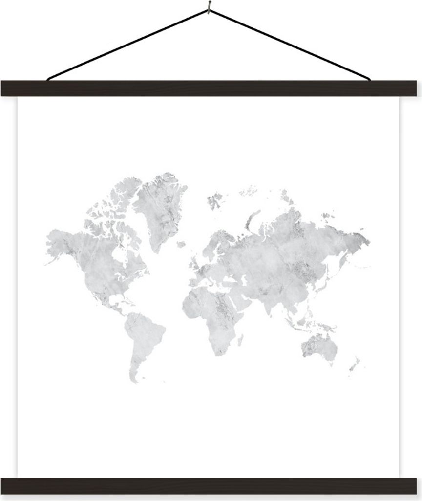MuchoWow Textilposter Weltkarte - Marmor - Grau 40x40 cm mit schwarzem Rahmen - Fotos