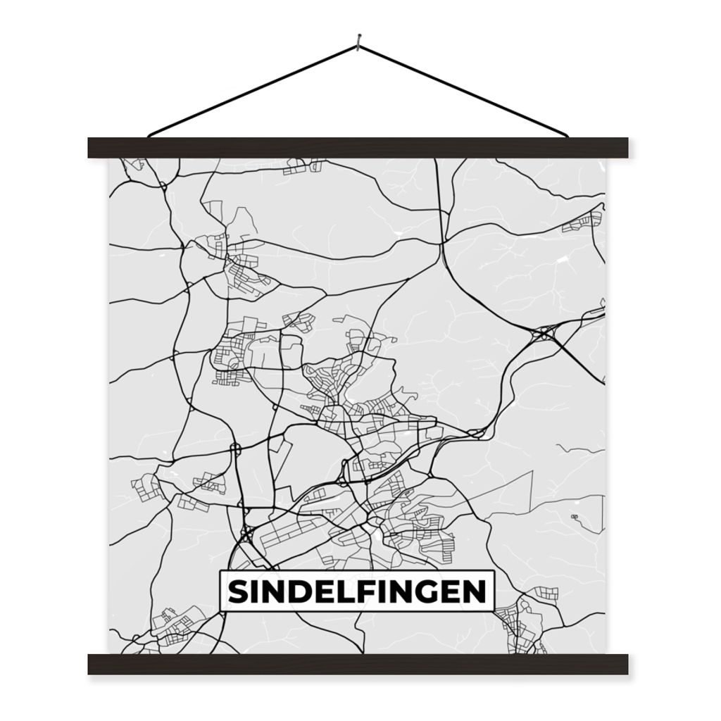 MuchoWow Textilposter Sindelfingen - Karte - Stadtplan - Deutschland - Karte 90x90 cm mit schwarzem Rahmen - Magnetisches