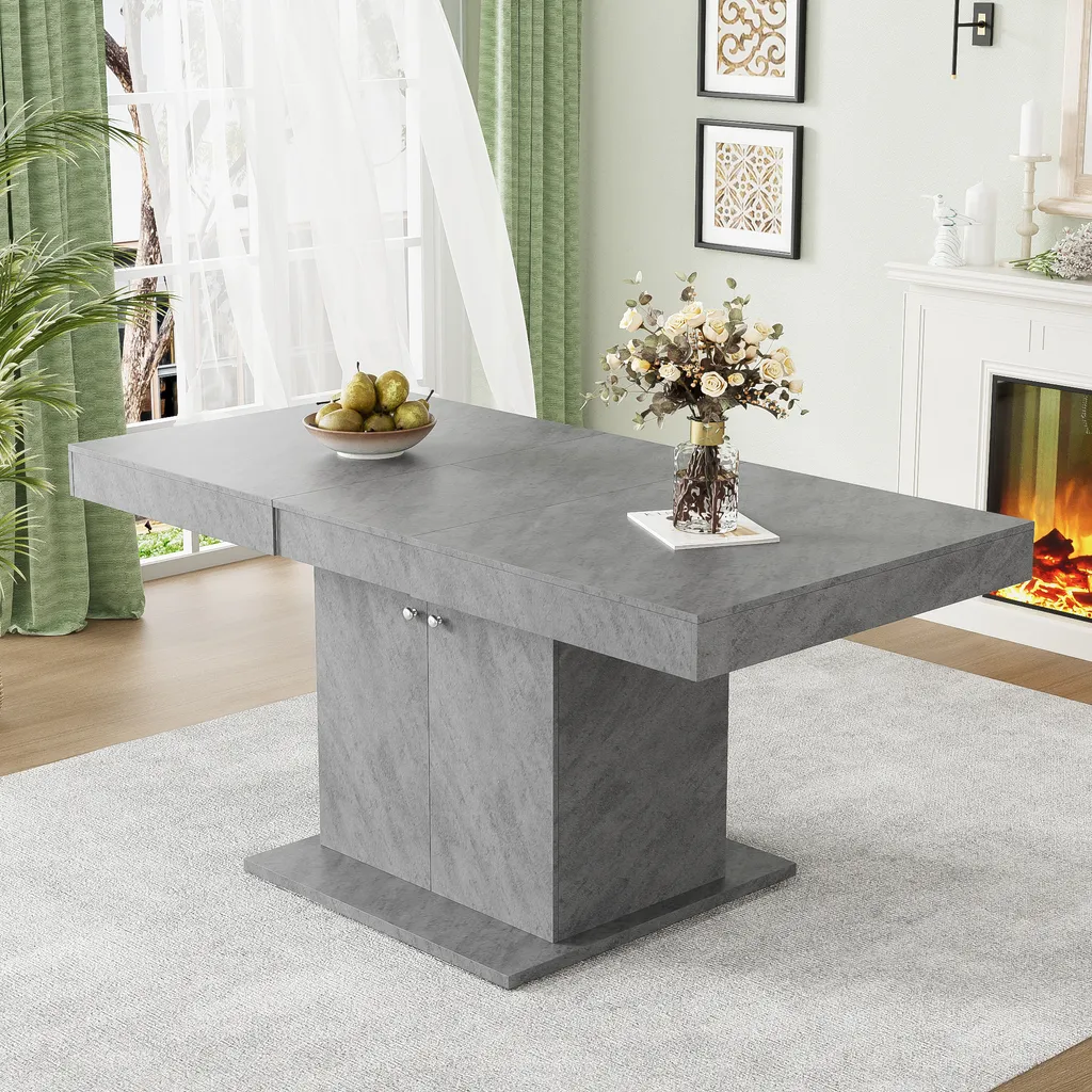 Table rectangulaire grise extensible 180cm avec rangement pratique