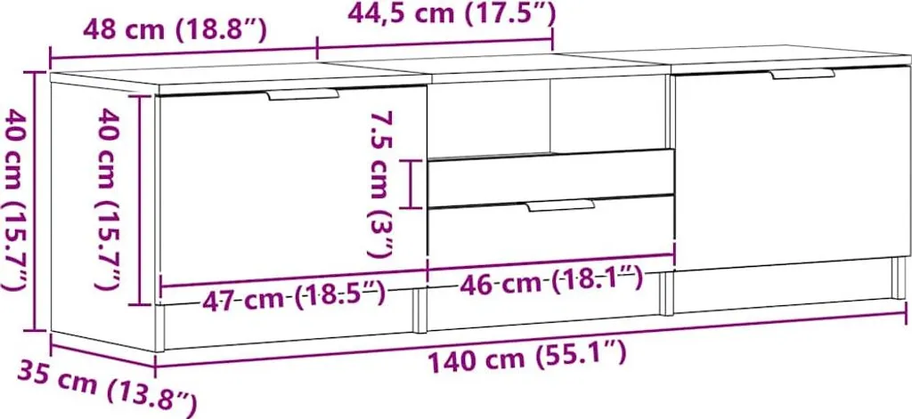 Mobile TV con cassetti 140 x 35 x 40 cm Materiale ligneo - 11