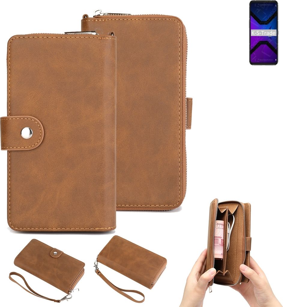 K-S-Trade Handyhülle Schutzhülle kompatibel mit Lenovo Legion Phone Duel 2 & Portemonnee Tasche Handytasche Case Etui Geldbörse Wallet braun (1x)
