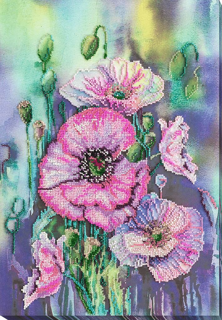 Abris Art Perlenstich Set "Zarte Mohnblumen", bedruckt, 30x43 cm