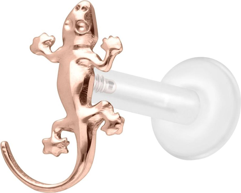 Ohrpiercing, Nasenpiercing PTFE Labret mit Innengewinde + Titan-Aufsatz GECKO RoséGold Stablänge: 10mm | Stabstärke: 1,6mm