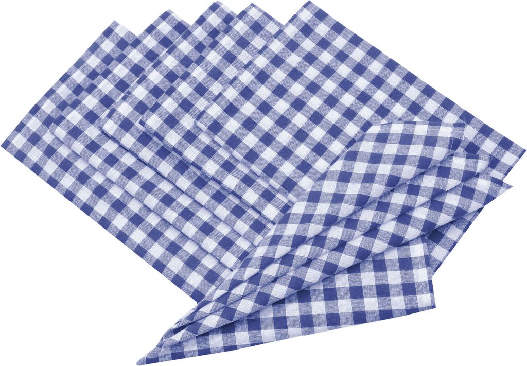 6er Set Stoffservietten, Servietten, 45x45 cm, 100% Baumwolle, blau-weiß kariert
