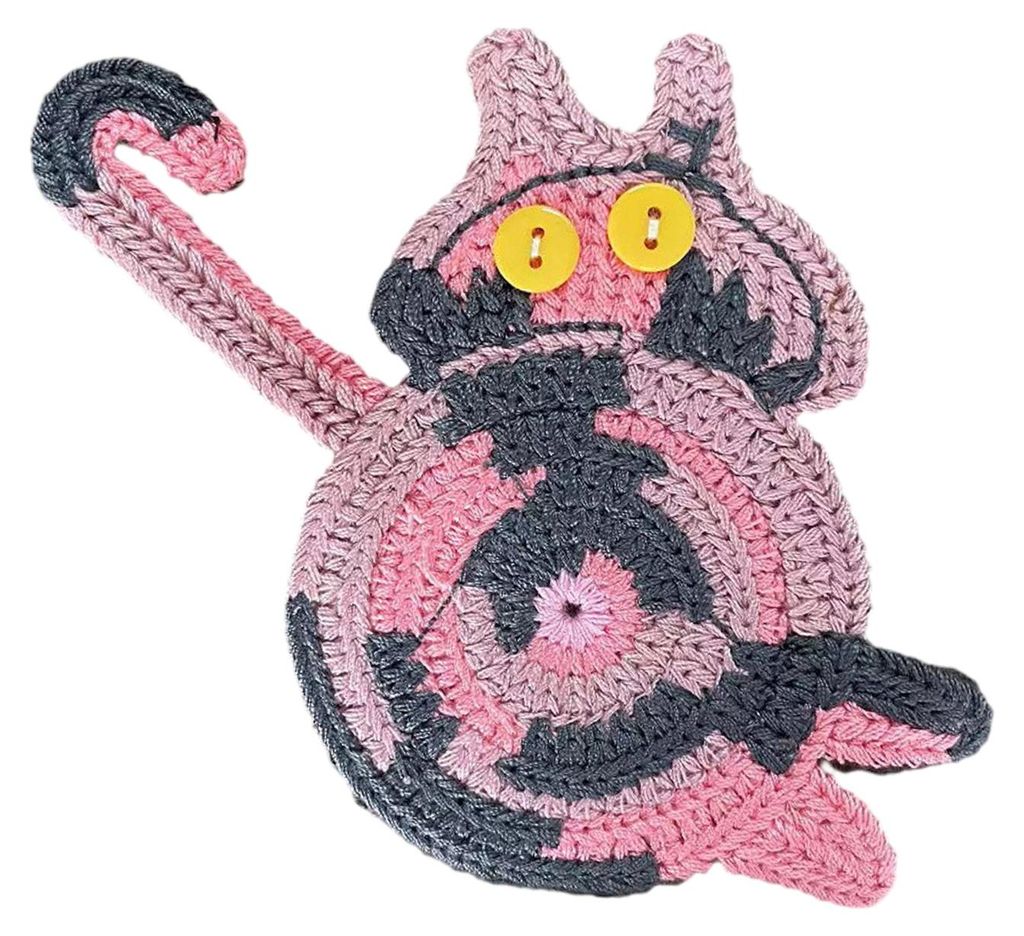 Gehäkelter Katzen-Untersetzer in Katzenform, ideal für Zuhause, Büro oder als Tischdekoration. Lustiges Geschenk für Frauen, Mütter, Freundinn...