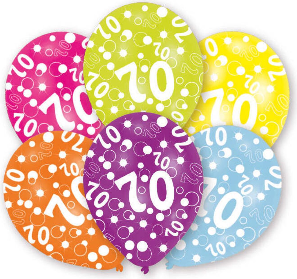 6 bunte Luftballons 70.Geburtstag 27,5cm