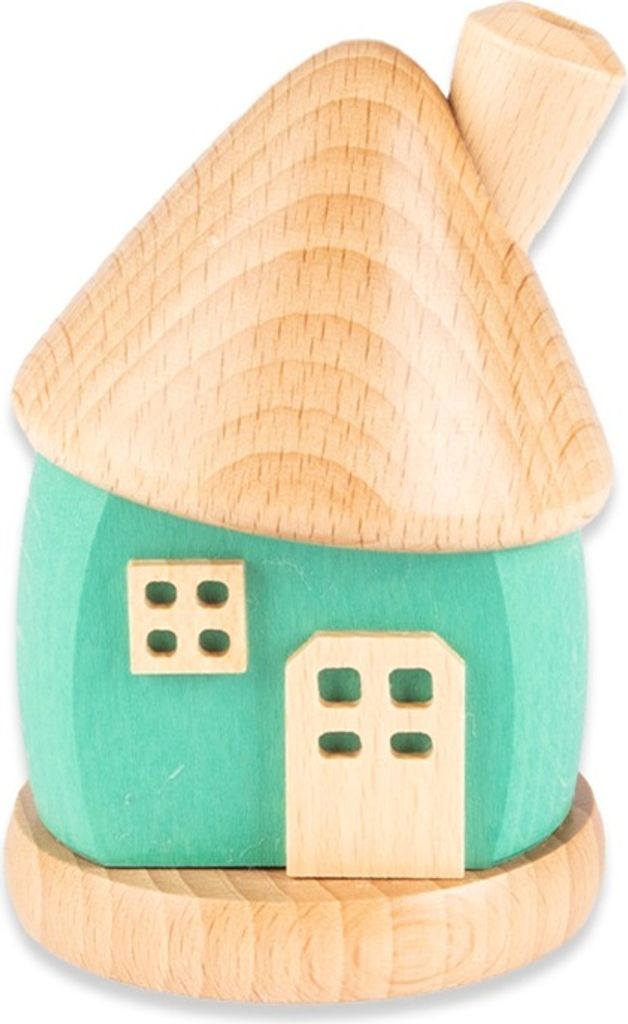 Holzwaren Egermann rundes Räucherhaus - erzgebirgische Räucherdeko aus Holz - 9cm - 919 türkis