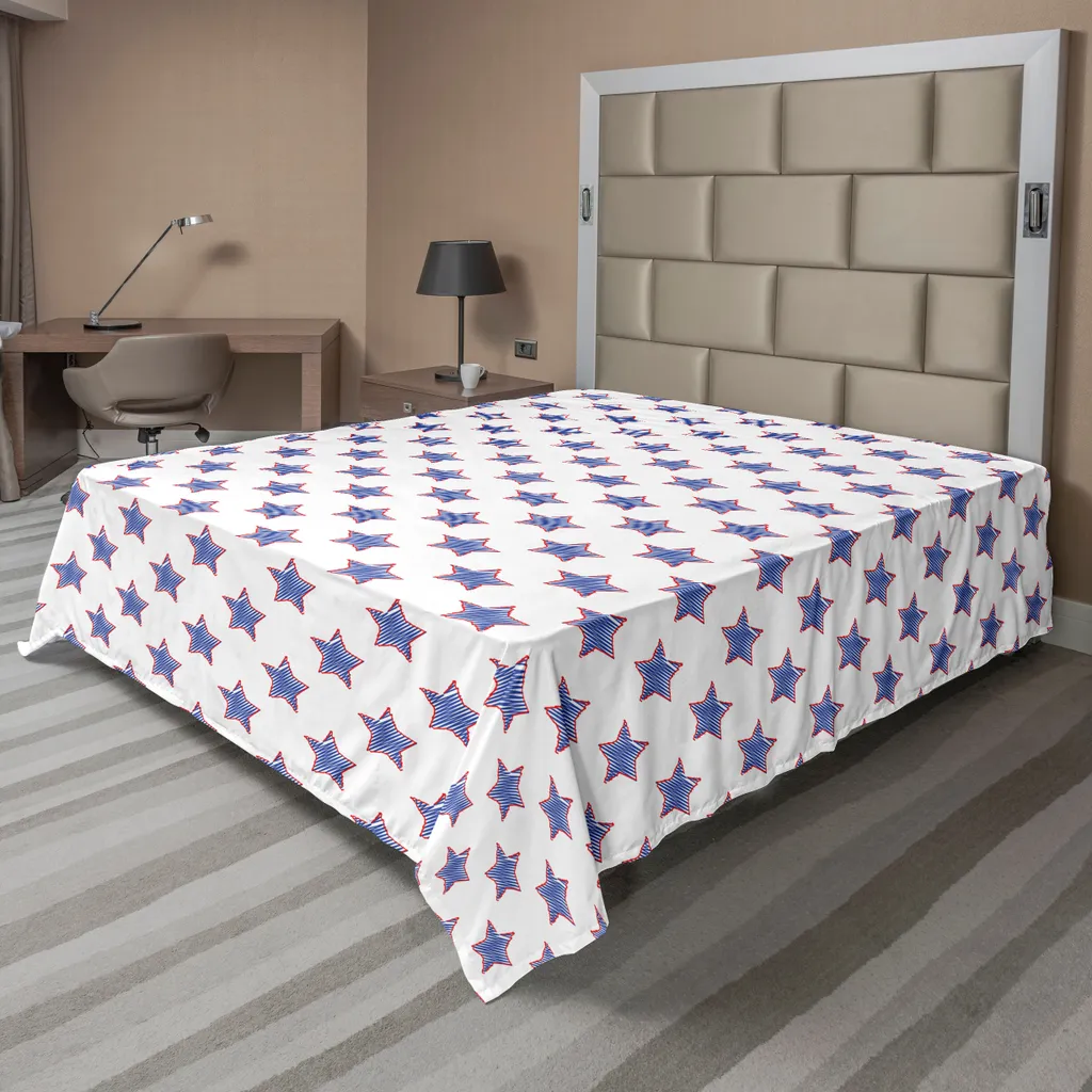 Drap Plat Confortable Impression Artistique USA 244 x 205 cm Blanc et Rouge