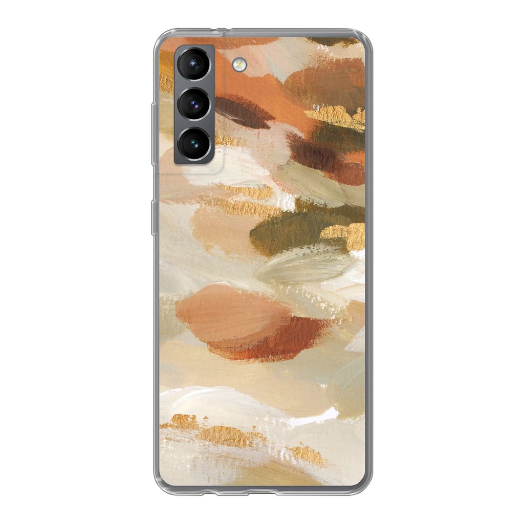 MuchoWow Handyhülle Schutzhülle Hülle für Samsung Galaxy S21 Farbe - Gold - Braun Silikon Softcase Handy Hülle - Softcase