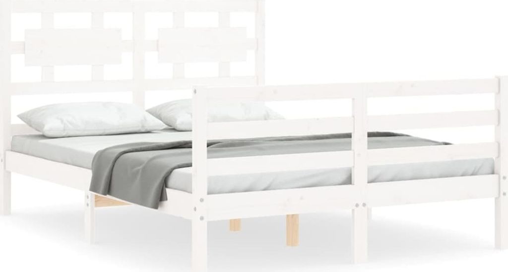 vidaXL Massivholzbett mit Kopfteil Weiß Produktbild 