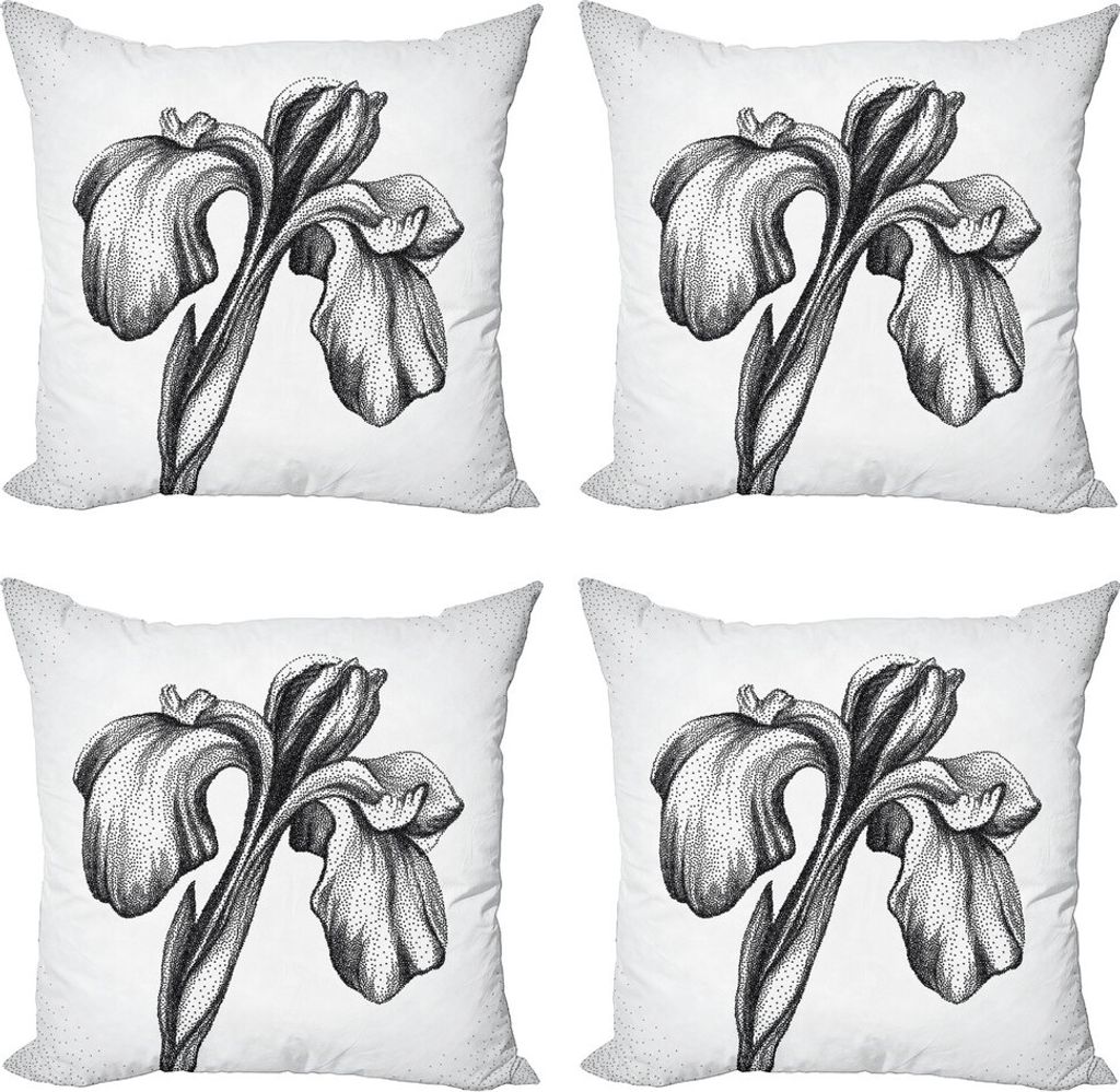 ABAKUHAUS Blumen Kissenbezug Set (4 Stück), Dotwork Stil Lily Bloom, Moderner Doppelseitiger Digitaldruck, 40 cm x 40 cm, Schwarz und weiß