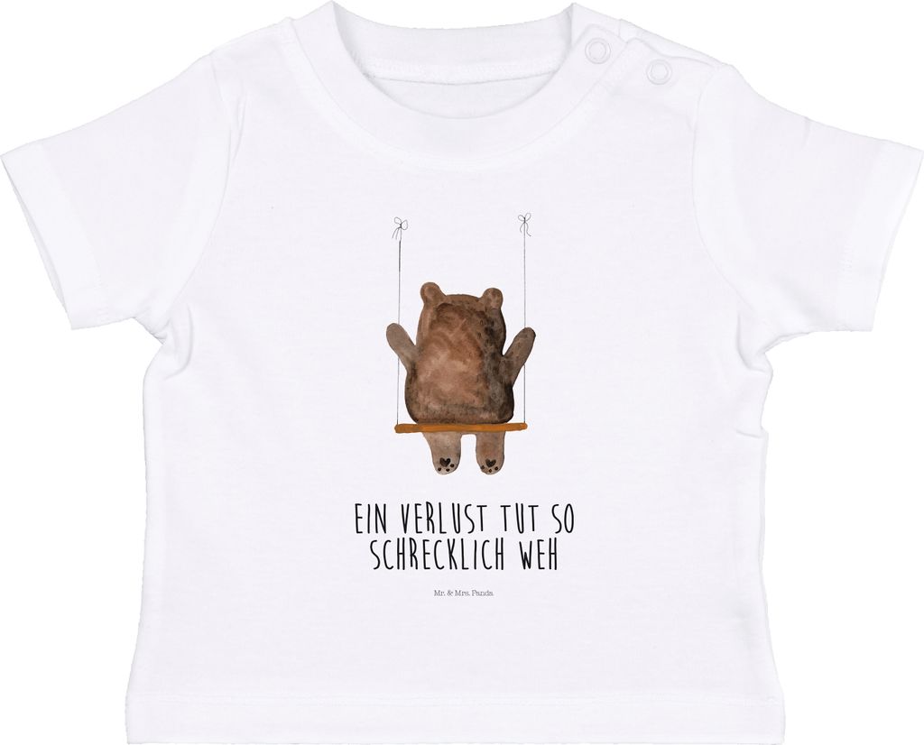 Mr. & Mrs. Panda Organic Baby Shirt Bär Schaukel 0. - 6. Monat - Weiß - Geschenk, Kinder Top, T-Shirt, Baumwollshirt, Teddy, Kleinkind, Babyshirt