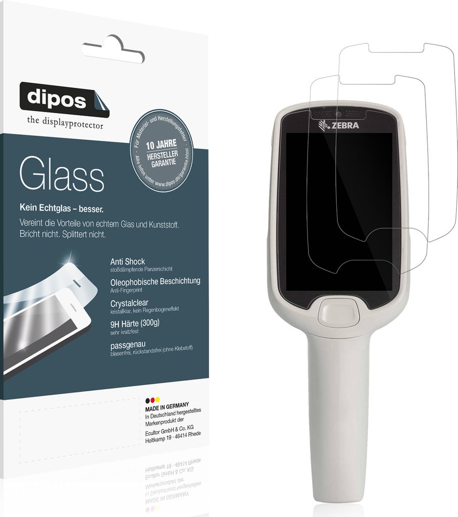 2x Schutzfolie für Zebra PS20 Plus - Anti-Shock 9H Folie dipos Glass Kunststoffglas