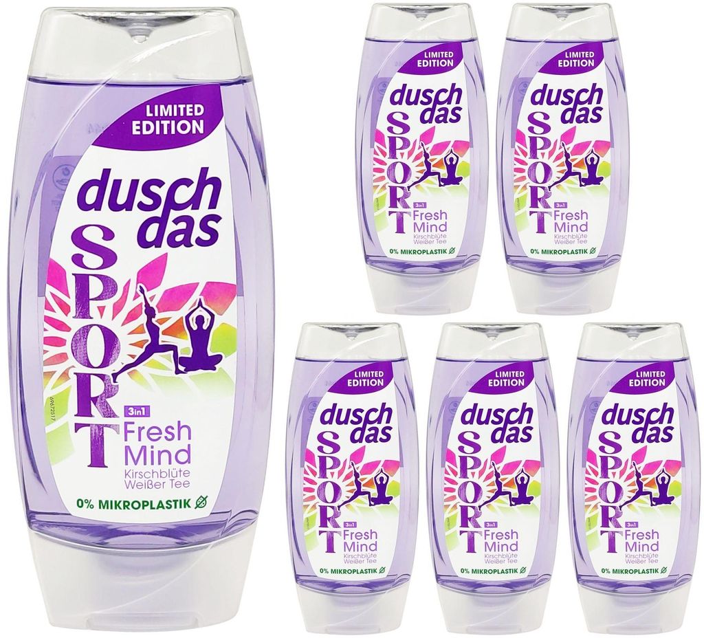 6x duschdas Sport FRESH MIND 225ml 3-in-1 Kirschblütenduft Weißer-Tee-Duft