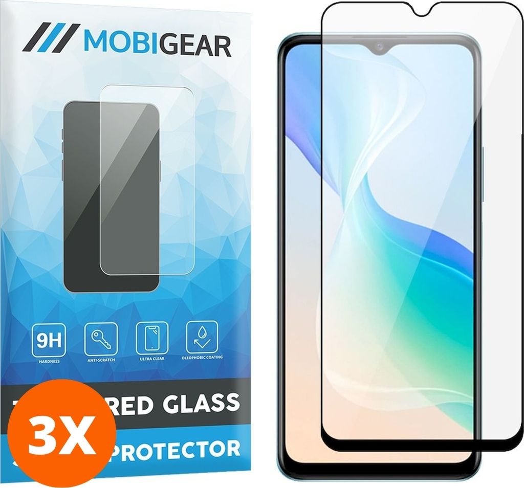 Mobigear Premium 9.98 Vivo Y76 Panzerglas Gehärtetes Glas Displayschutz - Hüllenfreundlich - Schwarz (3er Pack)